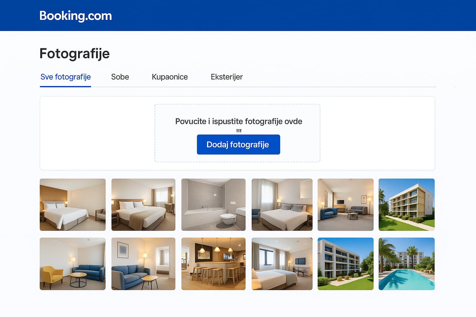 Sučelje za upload fotografija u ekstranetu, s prikazom galerije dodanih slika