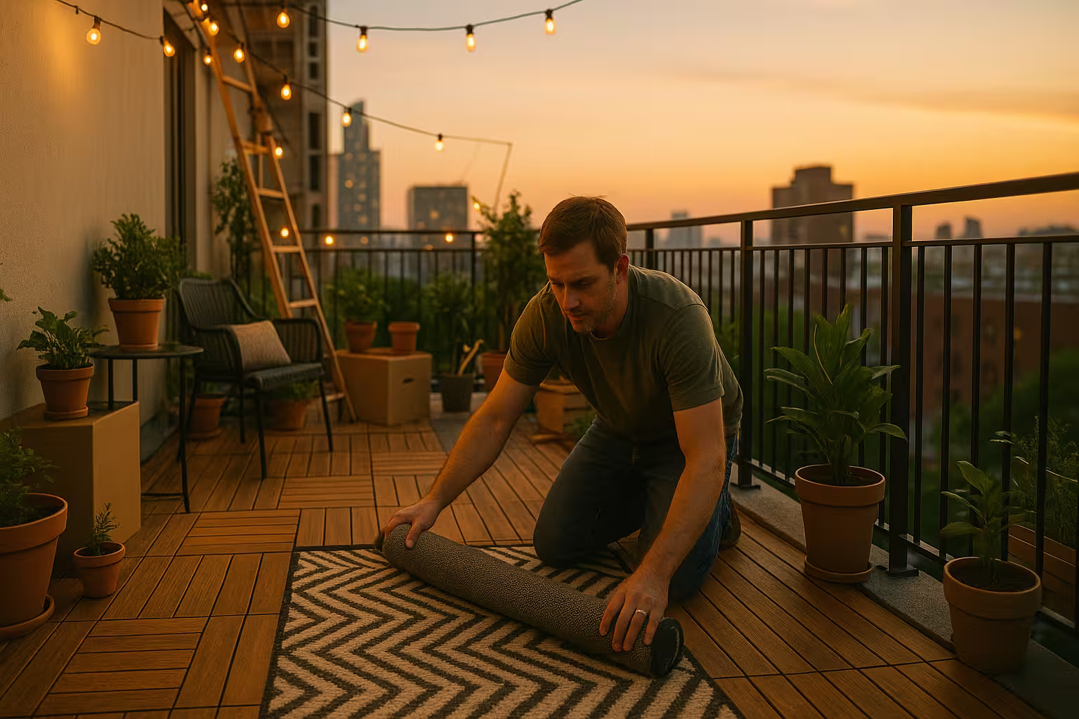 Čovjek uređuje terasu apartmana